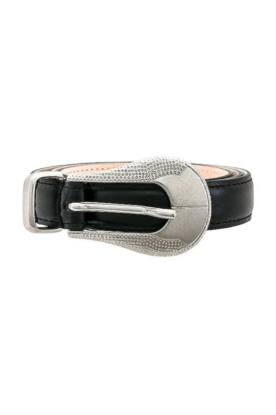 IRO Opaly Leather Belt Silver Buckle in Black EU 75 US XS Quiet Luxury Old Money